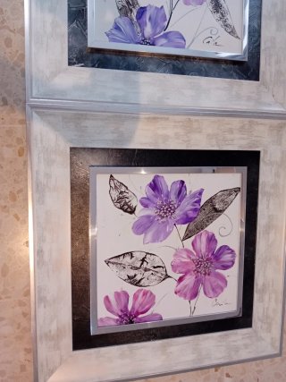 Dos Cuadros  Flores Moradas 67x67