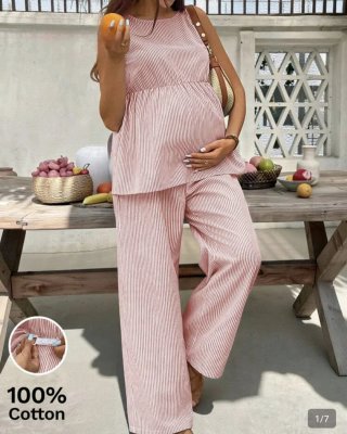 Conjunto premamá rayas rosa y blanco