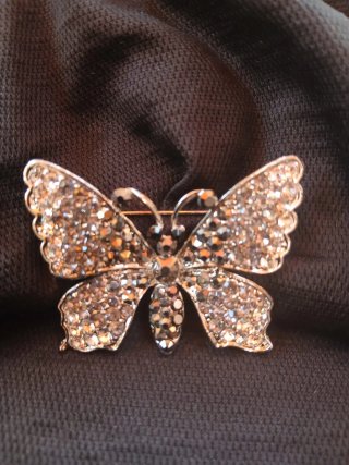 Broche Mariposa Brillante Plata y Negro.