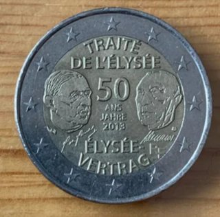 Moneda 2 Euros Tratado de Elíseo 50 Años