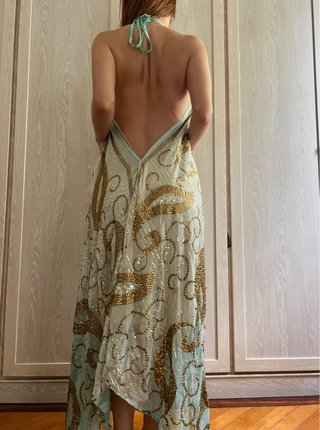 Vestido Himmelskater seda dorado y turquesa