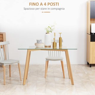 Tavolo Rettangolare per 4 Persone Max, Tavolo da Pranzo in Vetro Temperato e Acciaio, per Cucina, Sala da Pranzo e Soggiorno, 120X60X76 Cm
