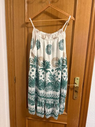 Vestido playero estampado verde y blanco