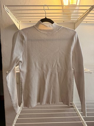 SHEIN Curve Camiseta Canalé Cuello Alto Blanca