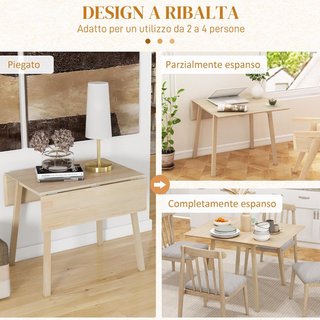 Tavolo pieghevole salvaspazio con 2 ante, tavolo da pranzo per 2-4 persone in legno di pino, colore legno naturale