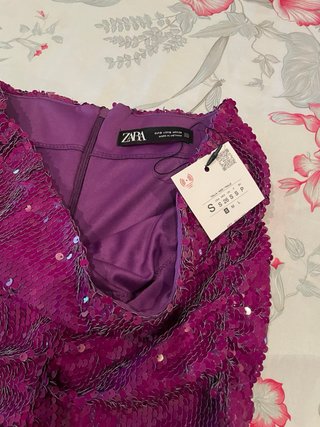Falda Zara Lentejuelas Morado Talla S
