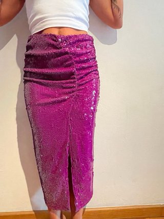 Falda Zara Lentejuelas Morado Talla S