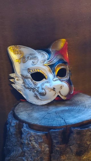 Maschera Veneziana Gatto Cartapesta Fatta a Mano