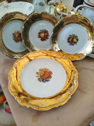 Set piatti vintage porcellana oro frutta