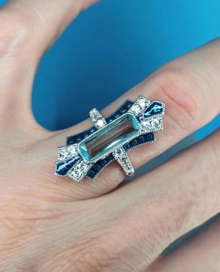 Anillo Estilo Art Deco Acero Inox y Zamak