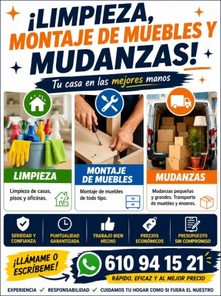 Mudanzas y limpieza de casas y pabellón etc.