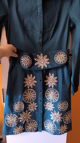 Vestido Camisero Étnico Anany Verde Dorado T.36