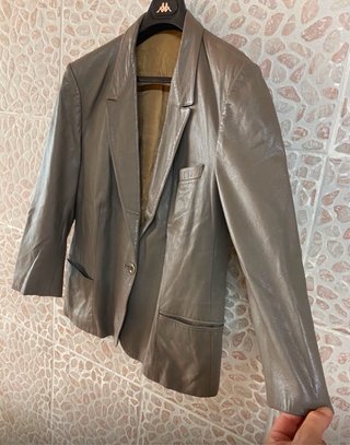 Giacca blazer in vera pelle morbida vintage beige