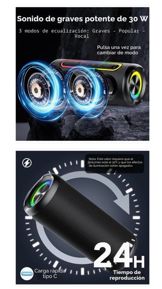 Altavoz Bluetooth Negro con Luces LED