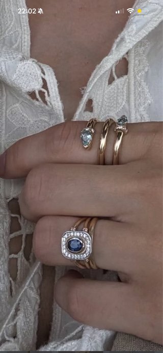 Anillo ANTIQUA Oro Zafiro Diamantes Talla 7