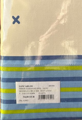 Juego Sábanas 3 Piezas Cama 135 Modelo Cruz Nuevo