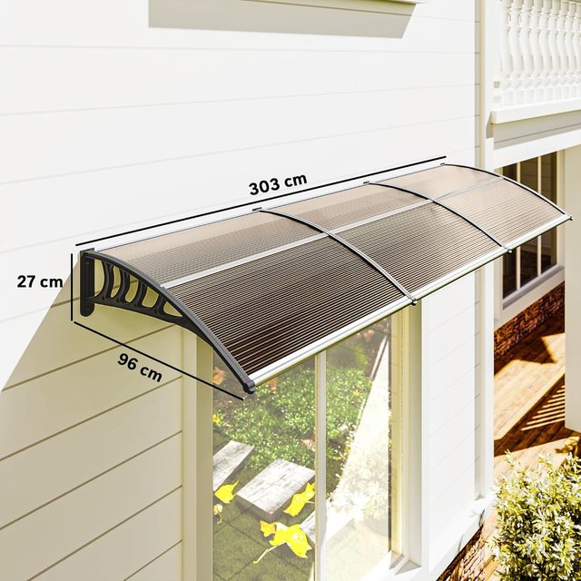 Tessuto per Esterno 303X96Cm, Tessuto in Policarbonato e Alluminio per Balcone, Finestre e Porte, Marrone