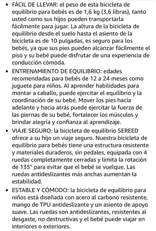 Bici de aprendizaje SEREED para bebés