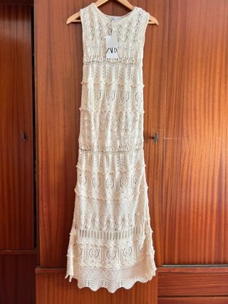 Vestido Zara Crochet Beige Talla S