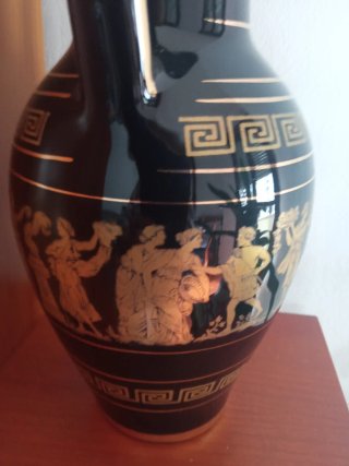 Jarrón Griego Cerámica Negro y Oro
