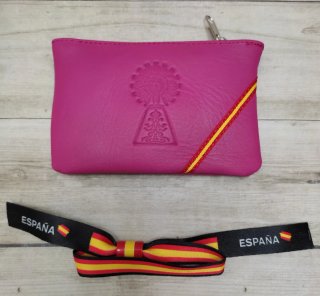MONEDERO PIEL AUTÉNTICA ROSA VIRGEN PILAR + PULSER