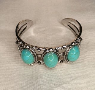 Brazalete Estilo Navajo Acero Plata Turquesa Resin