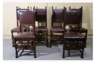 Set 4 sedie antiche in legno e pelle