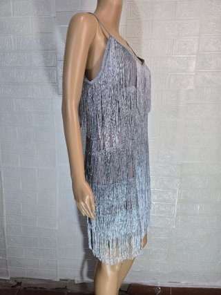 Vestido plateado con flecos