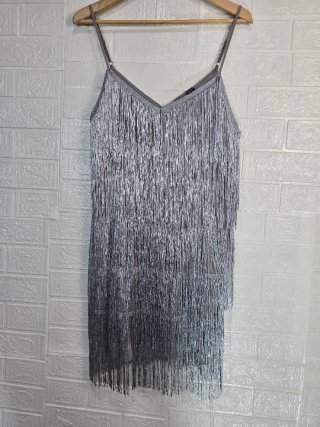 Vestido plateado con flecos