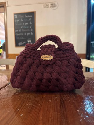 Borsa artigianale in tessuto color vinaccia
