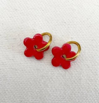 Pendientes flores cerámica y acero dorado