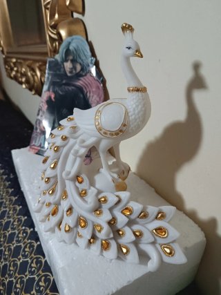 Pavo Real Blanco Decorativo 25cm alto 25cm largo