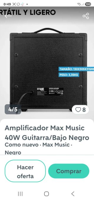 Amplificador McIntosh 40W Guitarras Bajos Negro