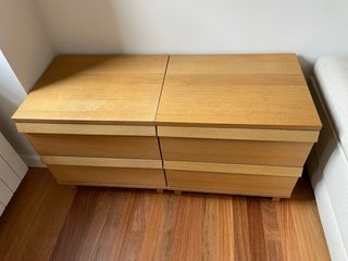 Pack 2 Mesitas de Noche IKEA MALM Roble - 2 Cajone