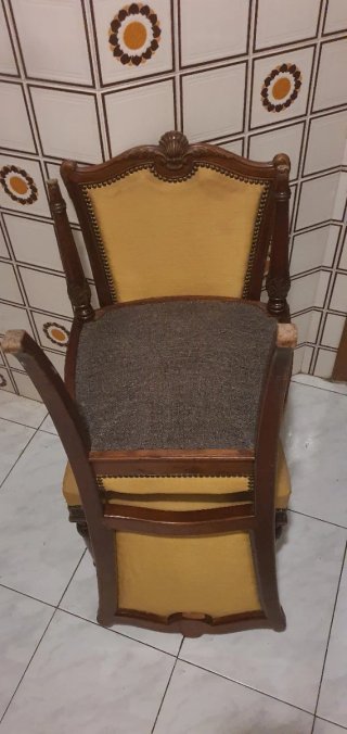 Juego de 2 Sillas Vintage Madera y Tela Amarilla