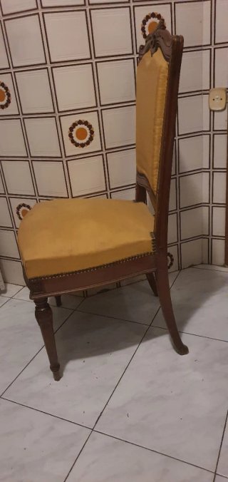 Juego de 2 Sillas Vintage Madera y Tela Amarilla