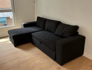 Sofá Cama negro chaise longe con arcón en Gijon