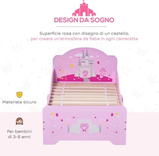Cama para Niños con Bordes Elevados de Madera para Habitación Infantil, Cuna para Niños de 3-6 Años, 143X73X60Cm, Rosa