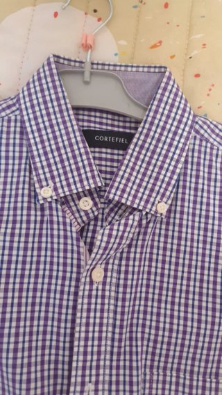 Camisa Cortefiel cuadros morado y blanco Talla S
