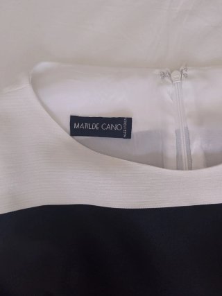 Vestido Matilde Cano Ceremonia Azul y Blanco