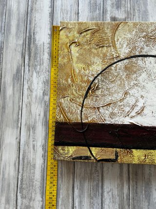 Cuadro Abstracto Dorado Blanco Texturizado 40x30