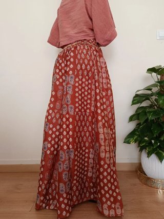 Falda pantalón algodón color teja talla única