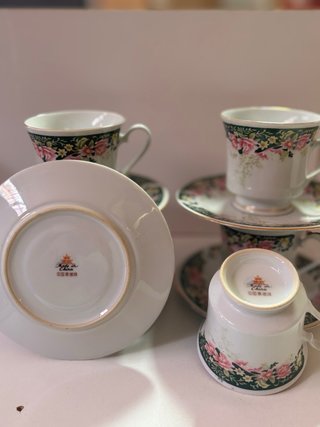 Juego 6 Tazas y Platos Porcelana Flores
