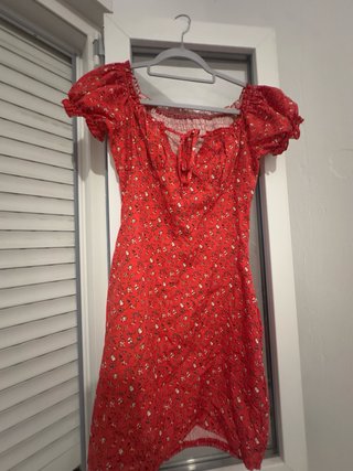 Vestido rojo verano mangas globo