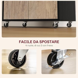 Carrito De Cocina Portacomidas Para Microondas Con Cajón Y Armario, Isla De Cocina De Madera Con 4 Ruedas Y Estante Regulable, 60X40X77 Cm, Negro Y Gris