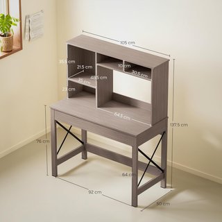Escritorio Moderno para Computadora con Estantes Abiertos, Escritorio con Librería de Madera, Mesa para PC, para Oficina, Estudio y Dormitorio, 105X50X137.5Cm, Marrón