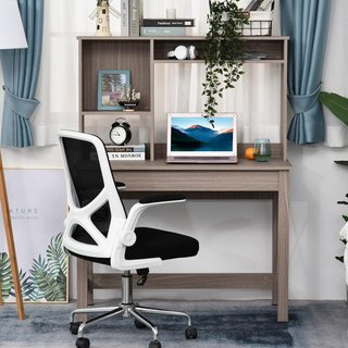 Escritorio Moderno para Computadora con Estantes Abiertos, Escritorio con Librería de Madera, Mesa para PC, para Oficina, Estudio y Dormitorio, 105X50X137.5Cm, Marrón
