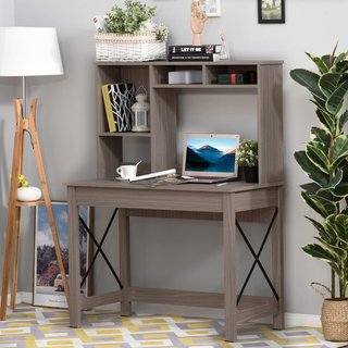 Escritorio Moderno para Computadora con Estantes Abiertos, Escritorio con Librería de Madera, Mesa para PC, para Oficina, Estudio y Dormitorio, 105X50X137.5Cm, Marrón