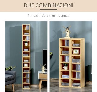 Estante Porta CD Set De 2 Piezas Con 6 Estantes 102 CD Para Casa De Madera MDF 21 X 19.2 X 88.3Cm Madera Natural