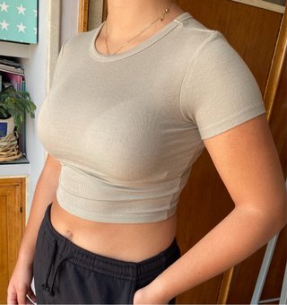 Camiseta Zara verde manga corta talla XS